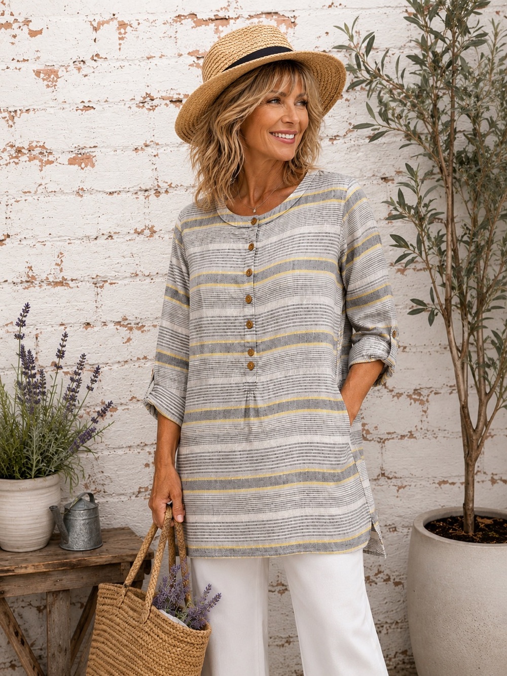 Duluth Trading Striped Tunic Dress - Organic Cotton Hemp Blend - Pockets